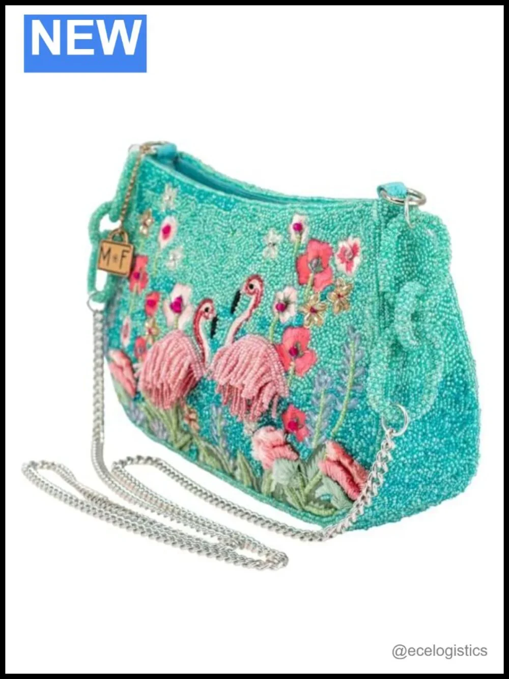 Beaded Crossbody Clutch Handbag with Convertible Chain Strap